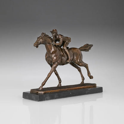 Horse Racing Man Statue Sport Sculpture Real Bronze Marble Base Classy Office Decoration Birthday Gifts