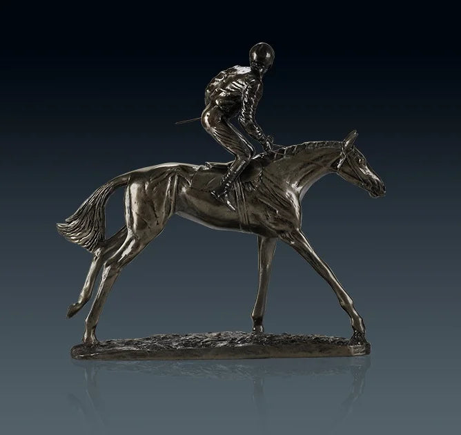 Handmade Horse Racer Sculpture Resin and Copper Horse Rider Statue Sporting Prize Decoration Souvenir Gift and Craft Ornament