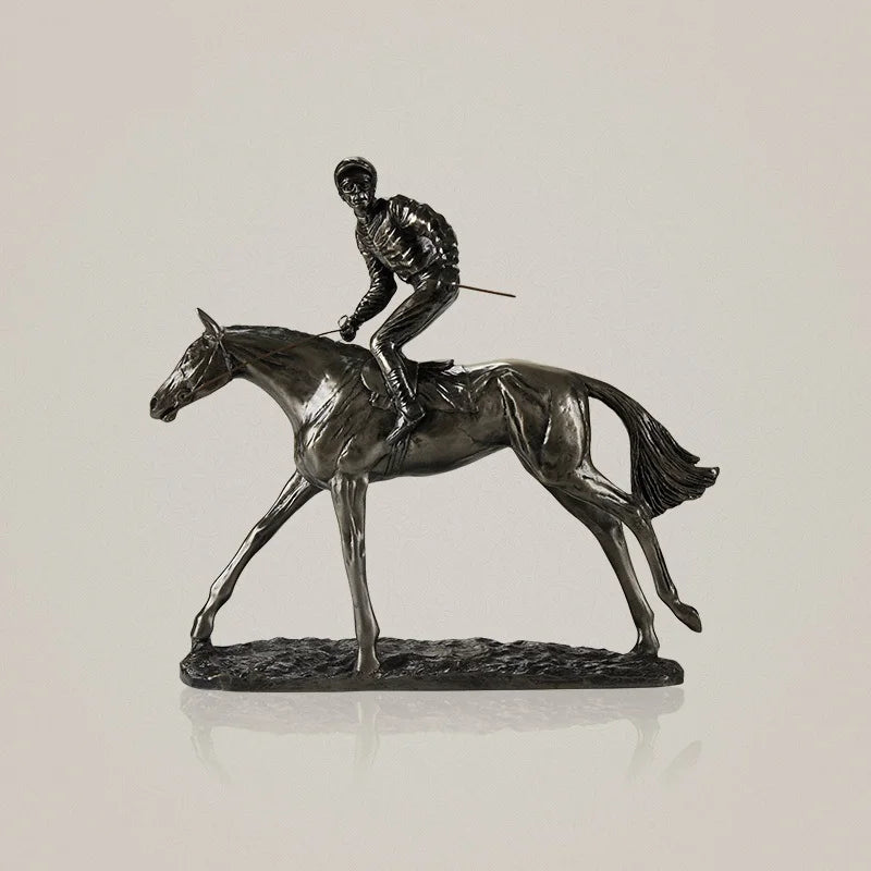 Handmade Horse Racer Sculpture Resin and Copper Horse Rider Statue Sporting Prize Decoration Souvenir Gift and Craft Ornament