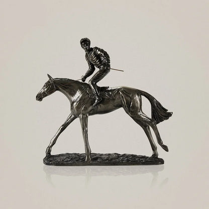 Handmade Horse Racer Sculpture Resin and Copper Horse Rider Statue Sporting Prize Decoration Souvenir Gift and Craft Ornament