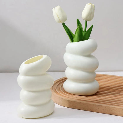 White Spiral Vase - Nordic Style, Home Decoration