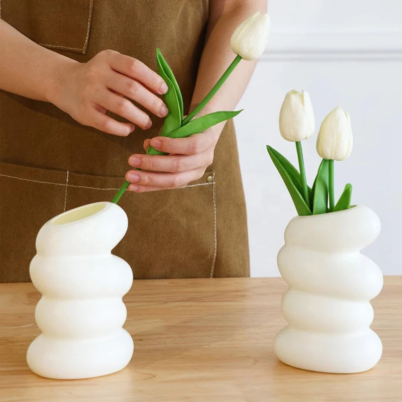 White Spiral Vase - Nordic Style, Home Decoration