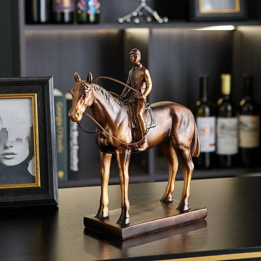 Minimalism Equestrian Figurine Home Decor Retro Living Room Cabinet Ornament Desk Decoration Vintage Resin Sculpture Gift