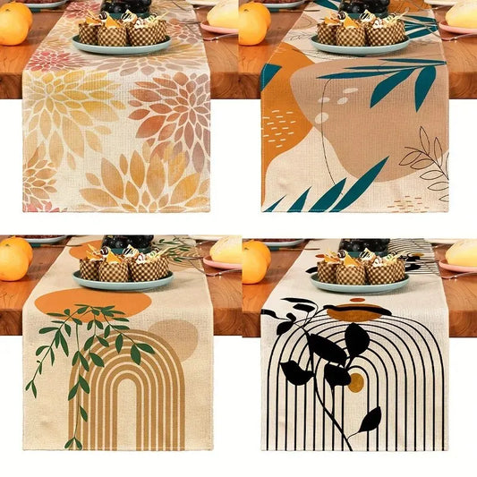 Bohemian Linen Table Runner - Plant Motif