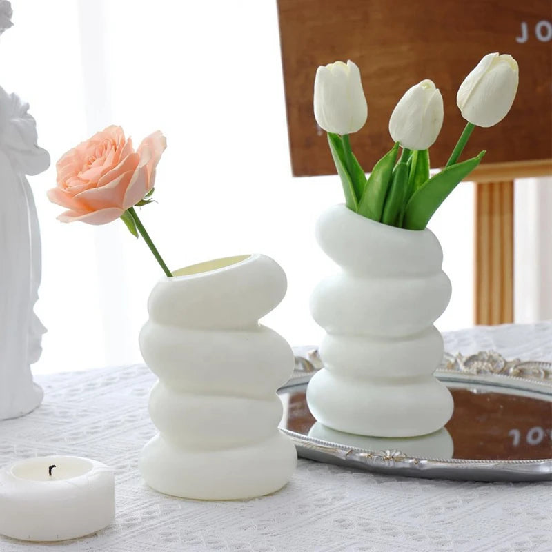 White Spiral Vase - Nordic Style, Home Decoration